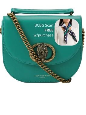 Kurt Geiger NWT “Chelsea” Teal Leather Crossbody, antiqued bejeweled eagle head